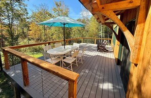 Outdoor dining - BRAND NEW: Beautifully Restored Timber Frame Barn w/ Hot Tub & Movie Theater (Granville)