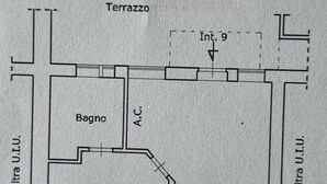 Plànol de planta amb zones identificades, incloent 'Terrazzo', 'Bagno' i 'A.C.'