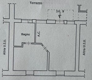 A floor plan with labeled areas including 'Terrazzo,' 'Bagno,' and 'A.C.'