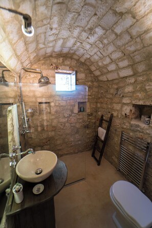 Hair dryer, towels, toilet paper