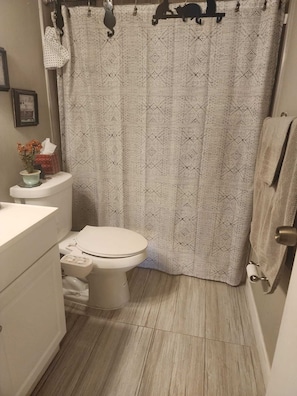 Secador de cabelo, toalhas de banho, sabonete, papel higiênico