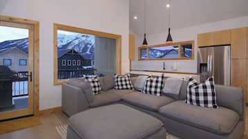 Älytelevisio, pöytätennispöytä, kirjoja, musiikkikirjasto