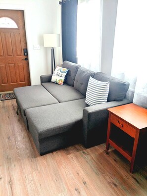 Smart TV, fireplace, DVD player, books