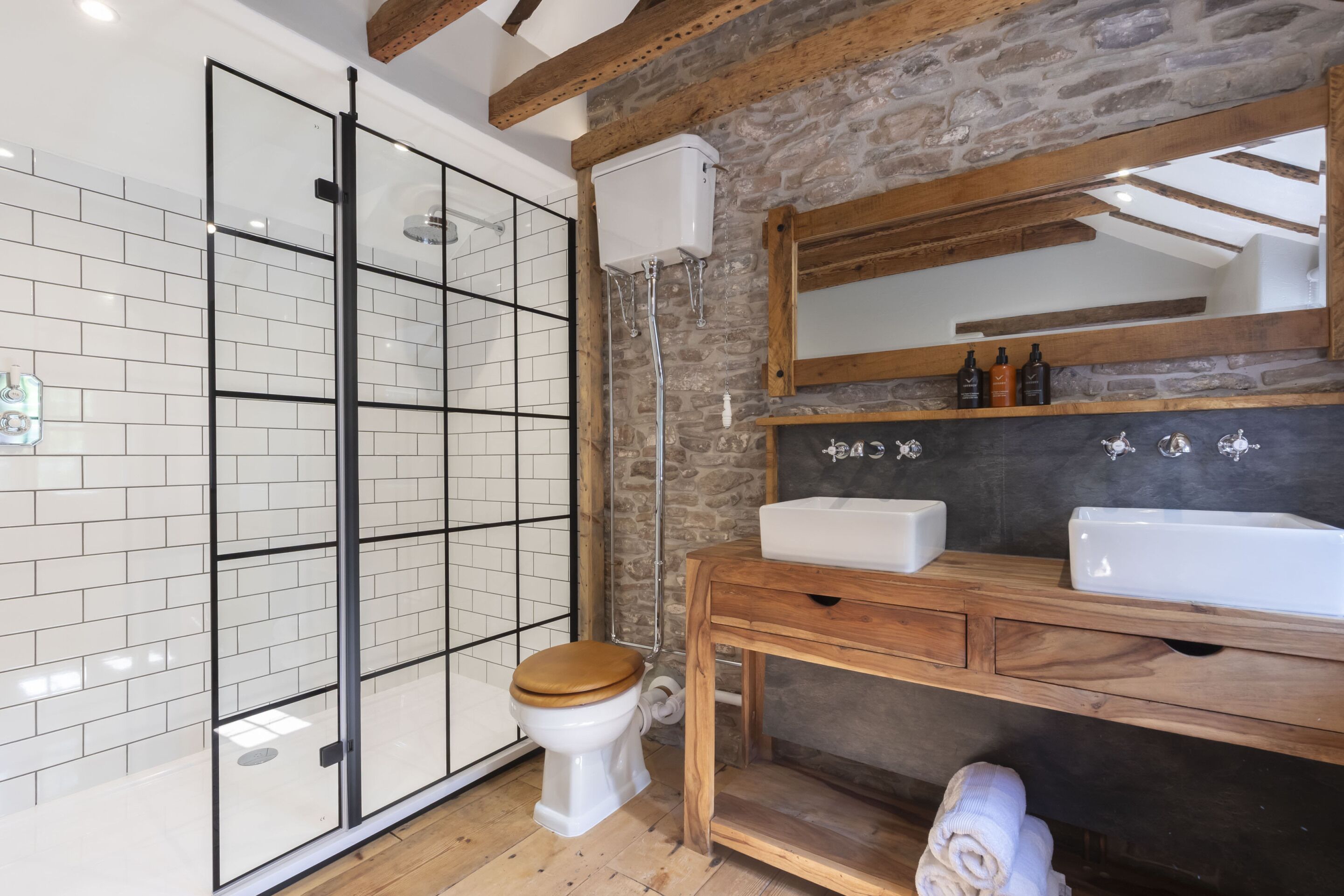 Shower, jetted tub, hair dryer, soap