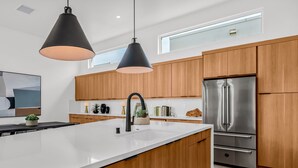 House, Multiple Beds, Pool Access, Pool View (Modern Miralon) | Private kitchen | Coffee/tea maker, fridge, microwave, oven - Modern Miralon - Sophisticated Retreat for Up To 5 w/ Resort Amenities (Palm Springs)