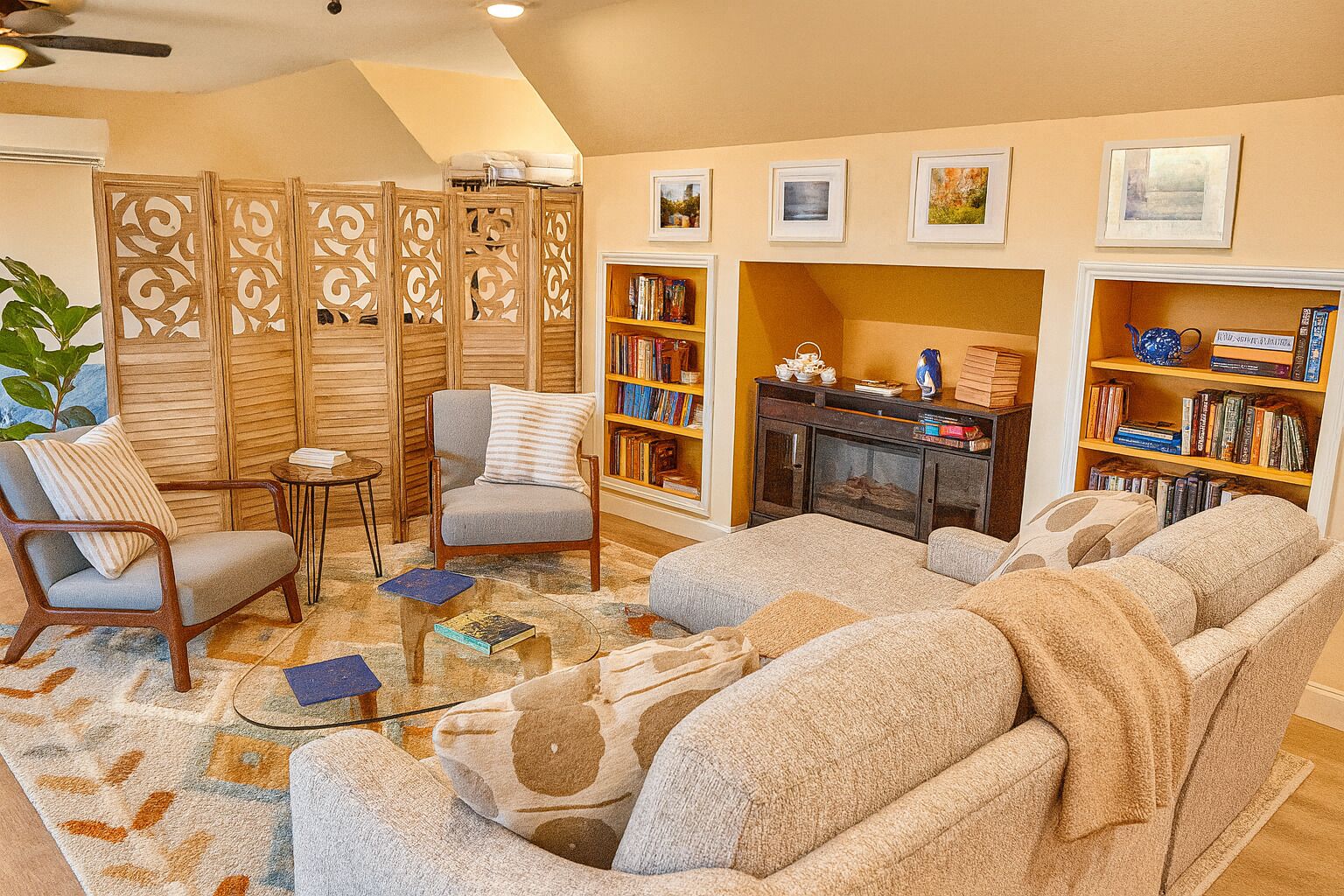 TV connectée, livres, chaîne hi-fi