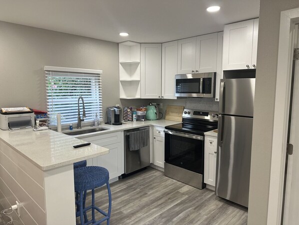Fridge, microwave, oven, dishwasher