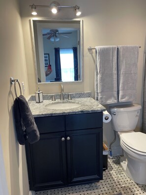 Hair dryer, towels, soap, shampoo - Station House East: Upscale Loft in the Historic District Cambridge, MD (Cambridge)