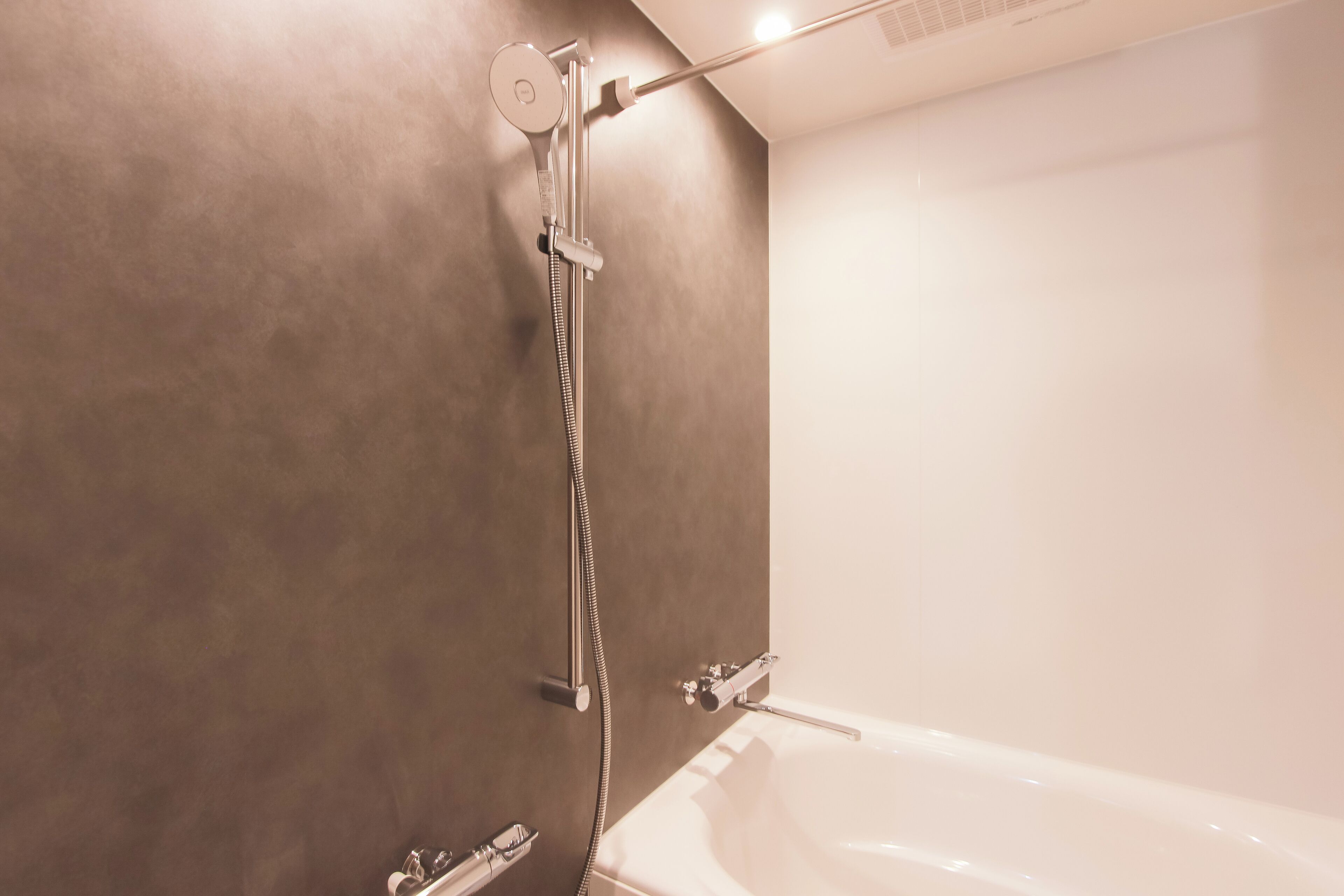 Hair dryer, towels, shampoo, toilet paper