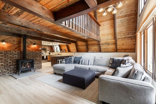 Smart TV, fireplace, DVD player, books