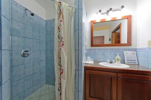 Shower, towels, toilet paper