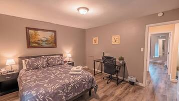 2 bedrooms, desk, iron/ironing board, travel cot