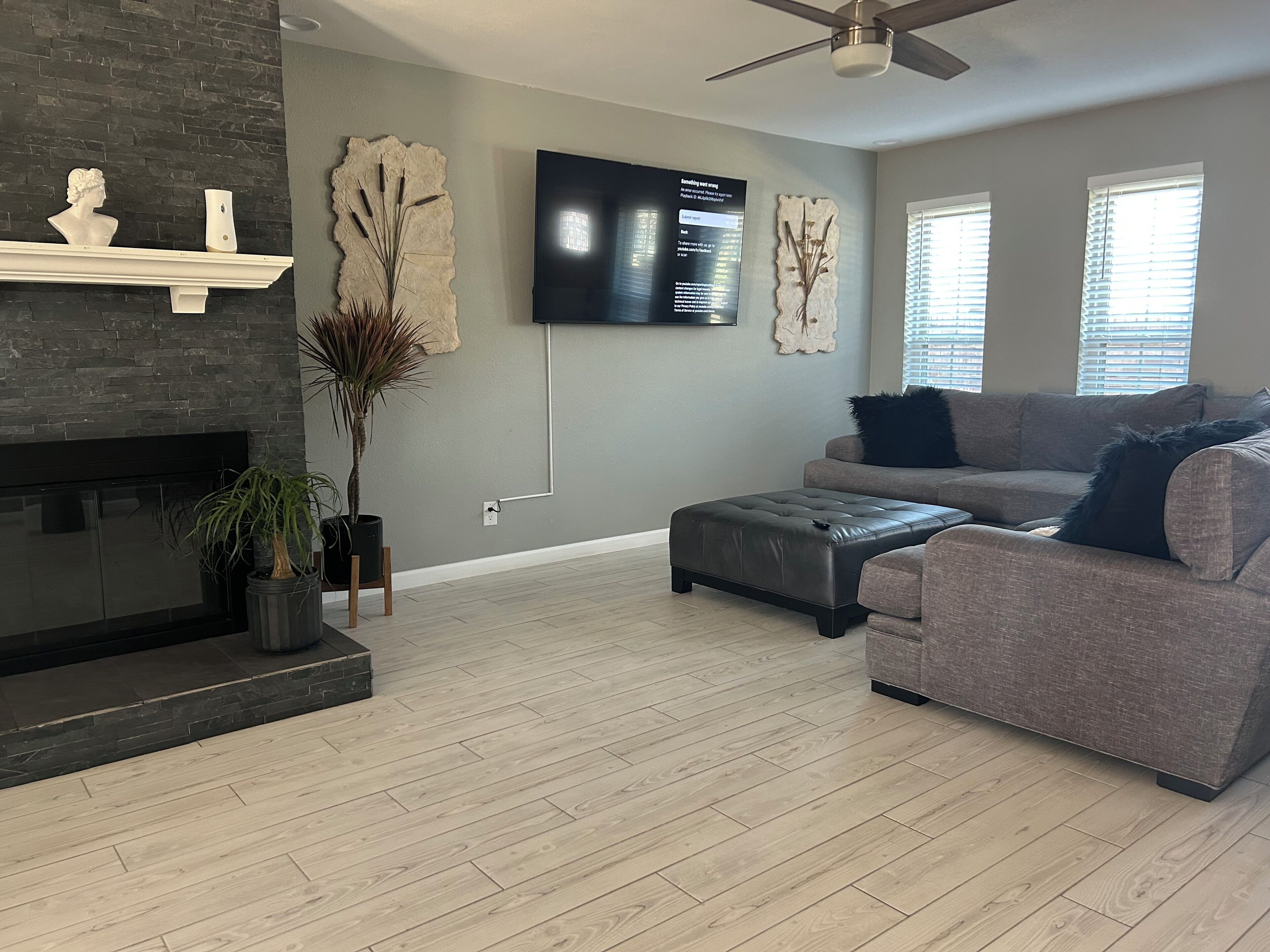 TV, fireplace