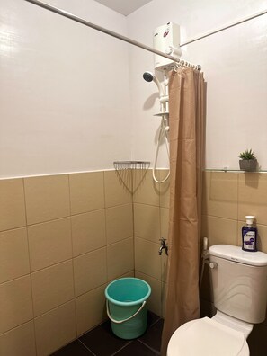 Hair dryer, bidet, towels, soap