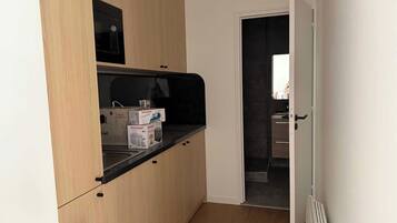 Apartment | Private kitchen | Fridge, microwave, stovetop, electric kettle
