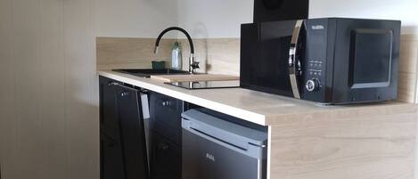 Fridge, microwave, dishwasher