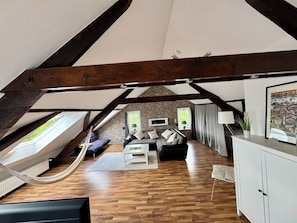 TV, fireplace