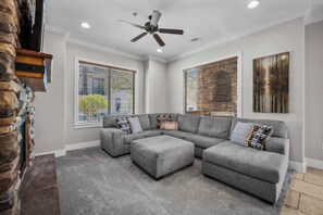 Condo, Multiple Beds, Patio, Garden View (Pool Paradise for Families) | Living area | 42-inch flat-screen TV with digital channels, fireplace