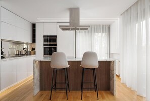 Classic Apartment | Private kitchen | Full-size fridge, microwave, oven, stovetop