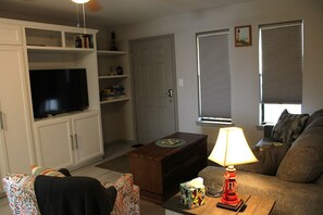 Fireplace, video games, DVD player