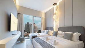 Superior Apartment, Balcony, City View | Premium bedding, down comforters, memory foam beds, in-room safe - Gogoto1 2BR Burj Khalifa, Fountain View Dubai Mall (Downtown Dubai)