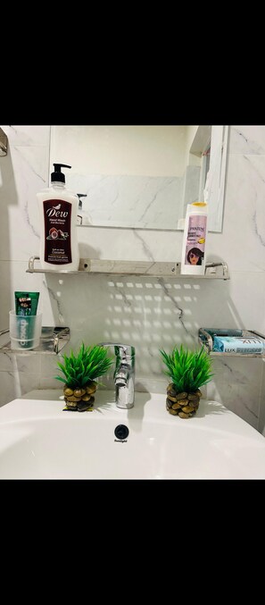 シャワー、タオル、石鹸、トイレットペーパー