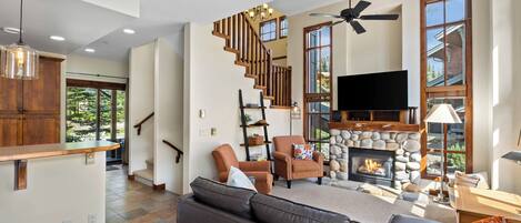 TV, fireplace