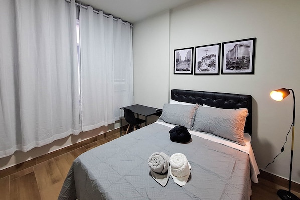 Blackout drapes, iron/ironing board, free WiFi