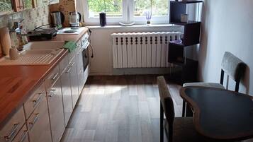 Fridge, microwave, dishwasher, coffee/tea maker
