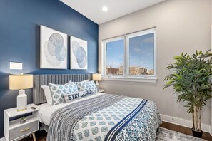 1 bedroom, desk, iron/ironing board, travel cot