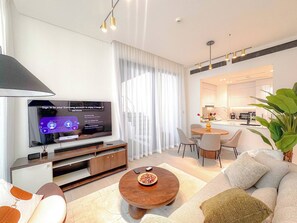 Living room - 2 Bed, Private Pool, Big Terrace, Solysian Stay (Dubai)