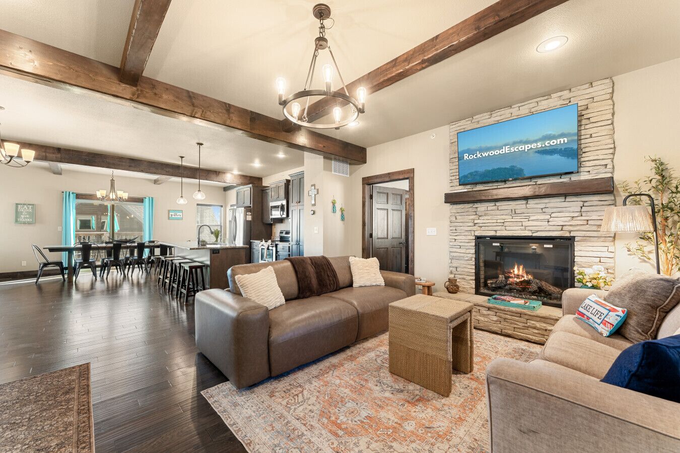 Smart TV, fireplace, video games, foosball