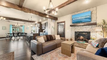 Smart TV, fireplace, video games, table football