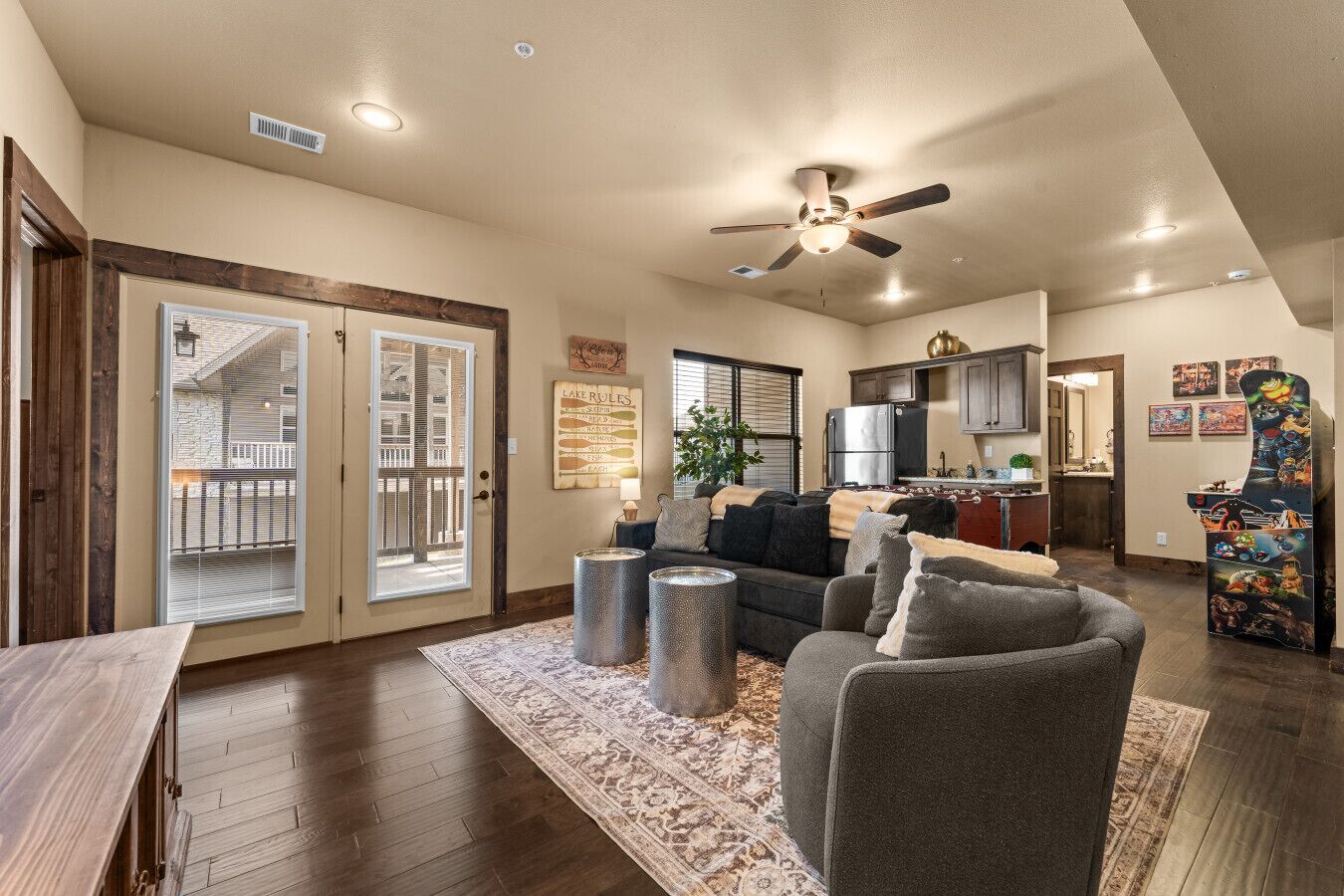 Smart TV, fireplace, video games, table football