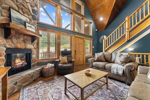 Télévision, cheminée, espaces bureaux