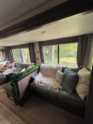 Smart TV, fireplace, stereo