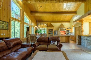 House, Multiple Beds, Patio, Mountain View (Therriault Pass Sanctuary) | Living area | 42-inch flat-screen TV with digital channels, fireplace