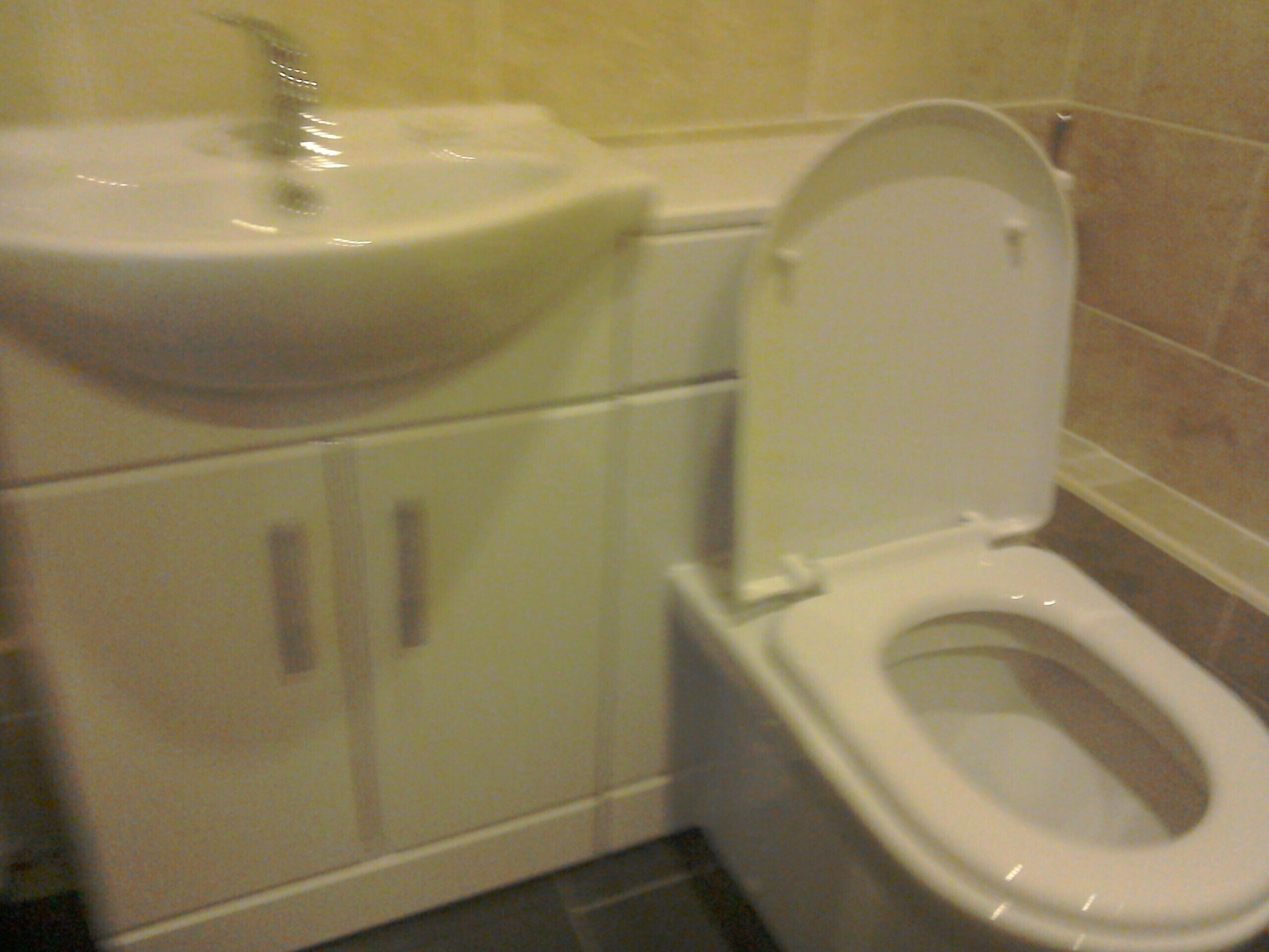A bathroom with a white sink and toilet.