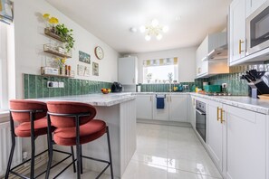 Fridge, microwave, oven, dishwasher