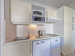 Fridge, microwave, dishwasher, coffee/tea maker