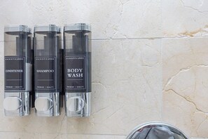 Shower, hair dryer, bidet, towels