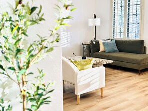 TV connectée, cheminée, livres
