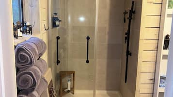 Regadera, secadora de cabello, bidet, toallas