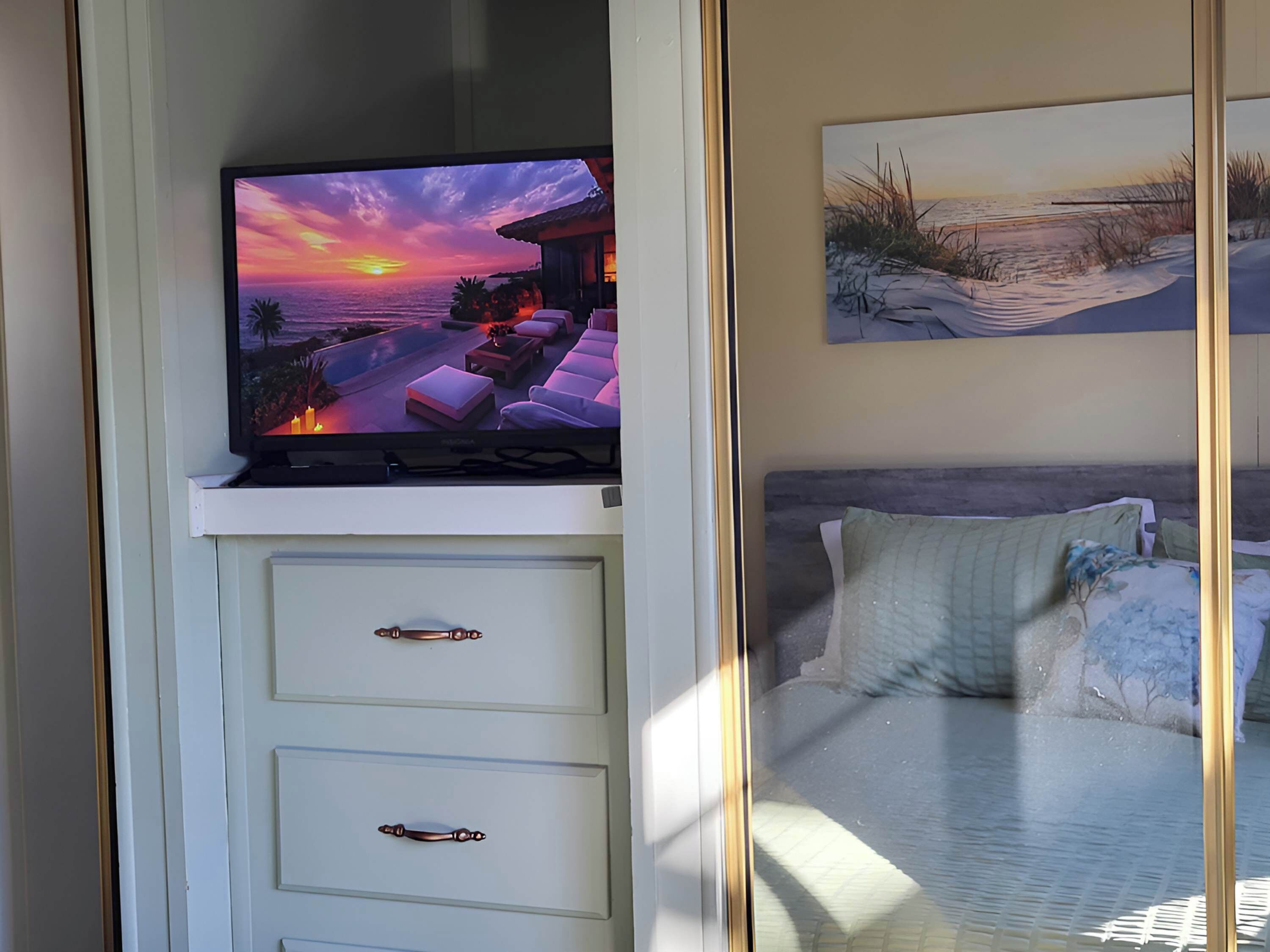 1 bedroom, desk, iron/ironing board, travel crib
