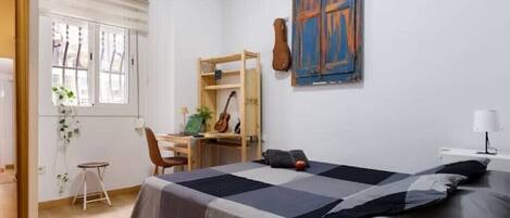 1 bedroom, desk, iron/ironing board, travel cot