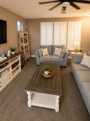 Smart TV, video games, foosball, books