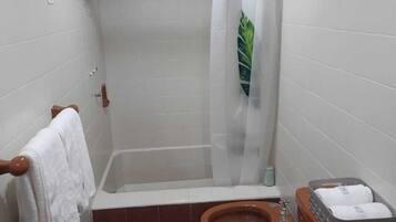 Bidet, towels, soap, shampoo