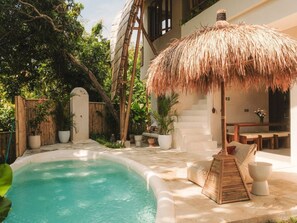 Outdoor pool, pool umbrellas