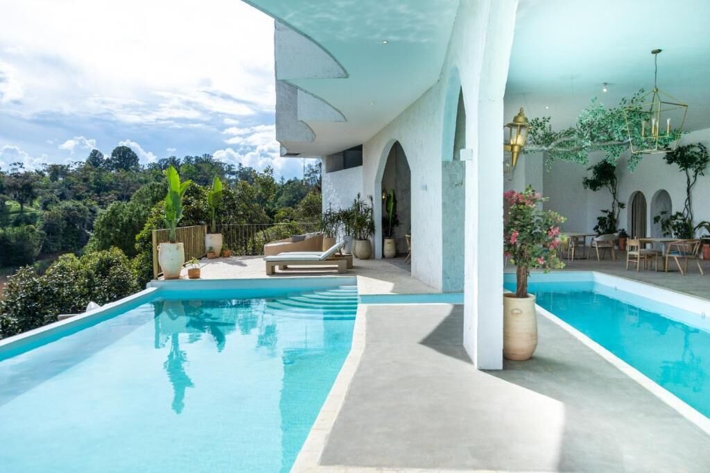 Outdoor pool, sun loungers