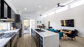 Dishwasher, coffee/tea maker, dining tables